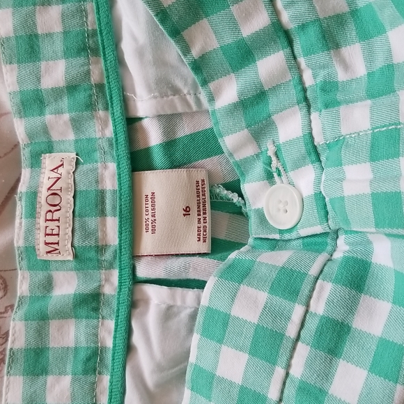 Merona Retro Style Green Gingham Shorts Size 16 - Picture 2 of 7